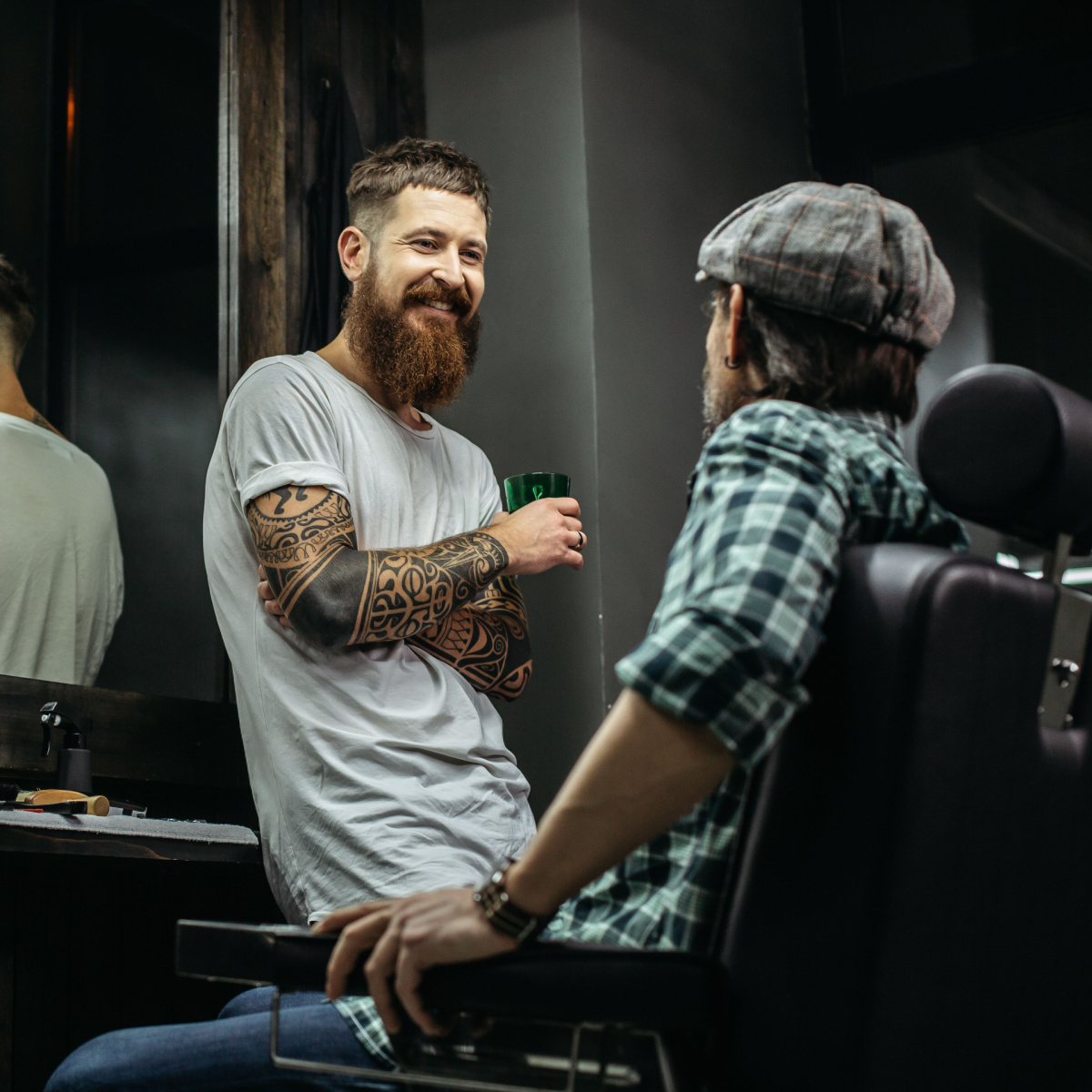 Houston barber speaks with client about his haircut.