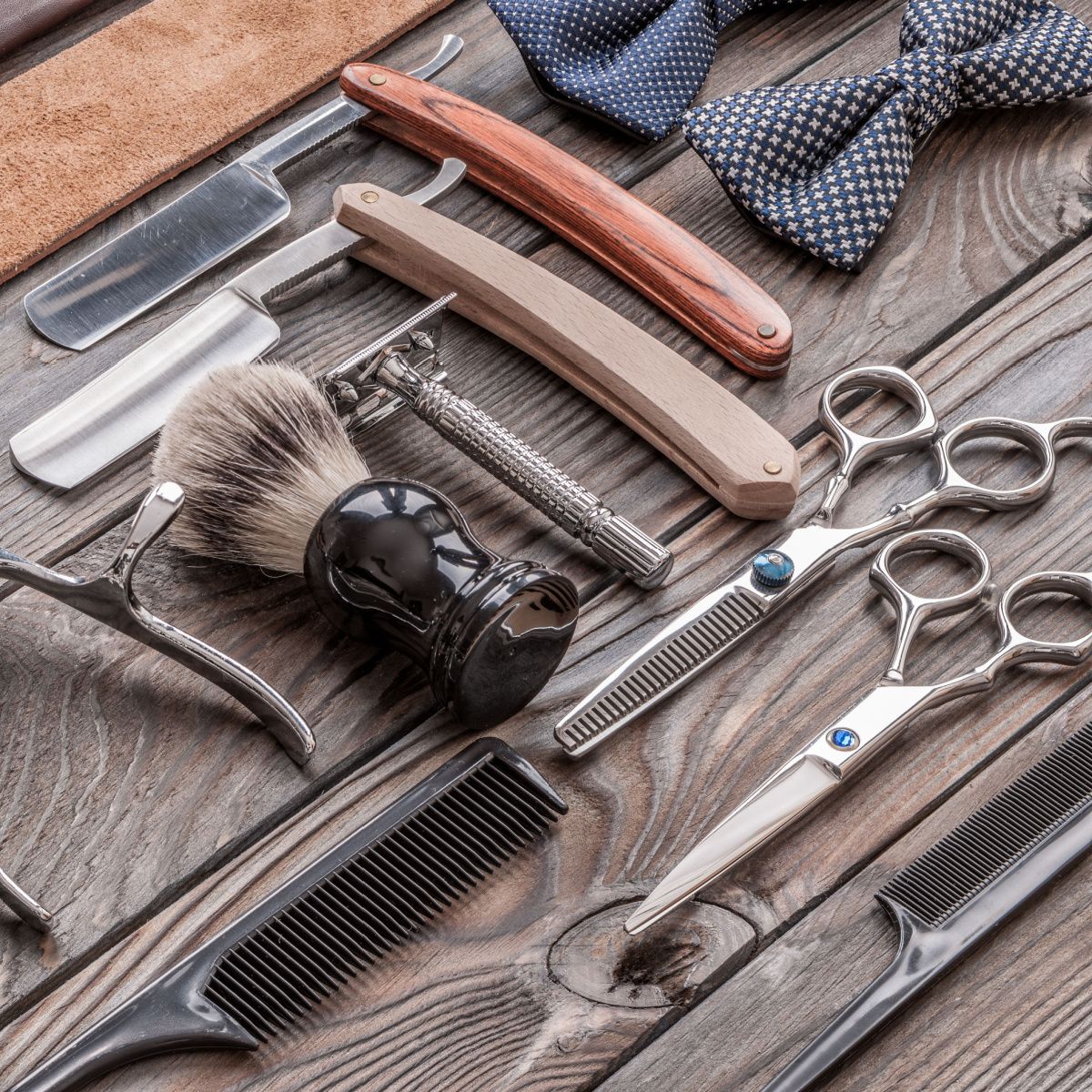 The tools of a Houston barber for a full day of barbershop work.